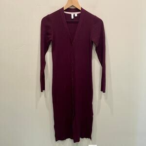 Moth by Anthropologie Ribbed Cardigan Sweater Dress Burgundy Purple - Size: XS